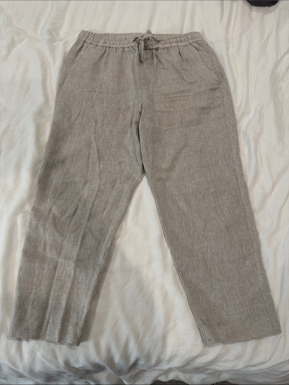 Zara Large Men's Linen-Blend Elastic Waist Pants - Taupe